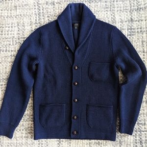 J. Crew Men's Icon Navy Wool Shawl Cardigan Sweater - Slim Medium